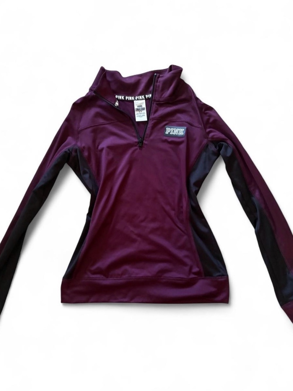 PINK Victoria's Secret Plum Quarter-Zip Pullover with Black Panels